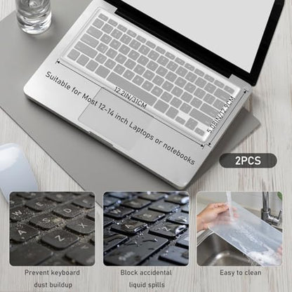 SYNTHORA Laptops 2pcs Clear Keyboard Cover Skin, Ultra Thin Silicone Waterproof Dustproof Protector for 12-14 Inch Laptops Keyboards, Washable Transparent Keyboard Skin (L:12.2" x W:5.08")
