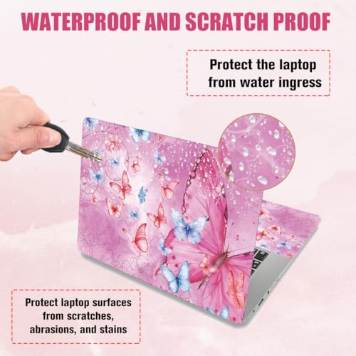 PLIGREAT Pink Butterfly Laptop Skin Sticker Decals, 12" 13" 13.3" 14" 15 inch Laptop Universal Vinyl Notebook Art Protector Cover Decal Netbook PC Personalized Floral Skin Stickers - color: Pink Butterfly