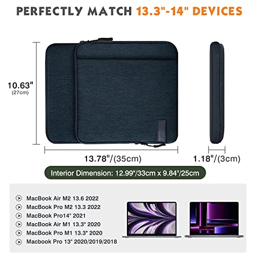 MoKo 13.3-14 Inch Laptop Sleeve Bag Carrying Case with Accessory Pocket | Fits MacBook Pro 14-inch M3/M2, MacBook Pro 13-inch M2/M1, MacBook Air 13.6-inch M2 and Surface Pro 9/8 13-inch, Indigo - color: Indigo, size: 13.3-14 Inch