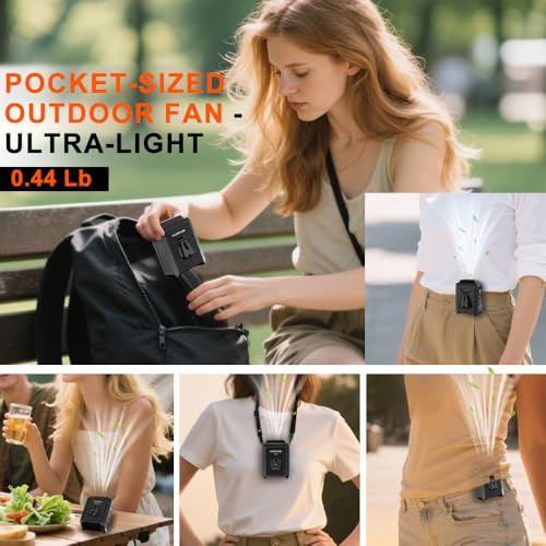 CAZOKASI Personal Waist Clip Fan Rechargeable Wearable Hand Free Wearable Cooler Fan for Traveling Working Outdoor Office (5000mAh / Black) - size: 5000mAh / Black