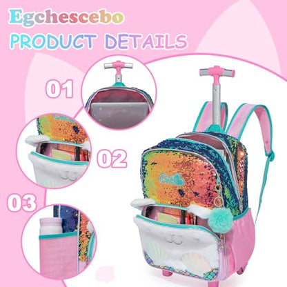 Kids Rolling Cats Backpack for Girls Plush Trolley Suitcases Luggage Travel with Wheels Bookbag Wheeled 17" Roller Backpacks Set Toddler Back Pack School Bags for Elementary Champagne - color: 5315-maomi-champagne
