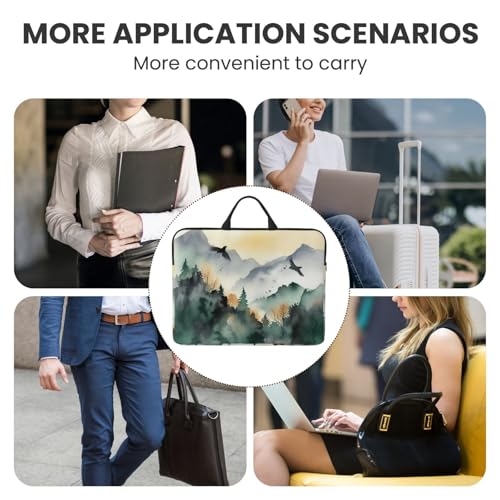 14 inch Laptop Sleeve with Handle Shockproof Laptop Bag Waterproof Computer Cover Bag Mountain Birds Watercolor Briefcase