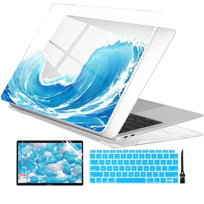 Batianda AstroGrid Case for MacBook Air 13 inch 2018-2020, Blue Waves | Fits Model A2337 M1/A2179/A1932, with Blue Ocean Wave Design, Slim Hard Shell For Surfers, Students And Beach Lovers - color: Blue Waves
