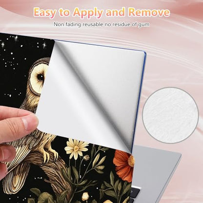 Laptop Skin Sticker Decal 12" 13" 13.3" 14" 15" 15.6",Waterproof Scratch Resistant Vinyl,Reusable Easy to Apply,for MacBook HP Dell Notebooks Netbooks Laptop,2 Wrist Pads,Cute Owl Floral - color: Cute Owl Floral