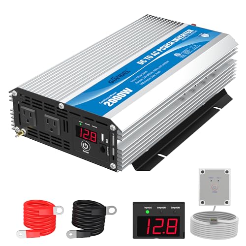 2000Watt Power Inverter 12V DC to 110V 120V AC ETL Listed UL458 STD 2000W Inverter with 15 FT Wired Remote LED Display Dual Outlets for RVs Off Grid Solar Setup Truck Boat Marine - size: 2000 W - ETL