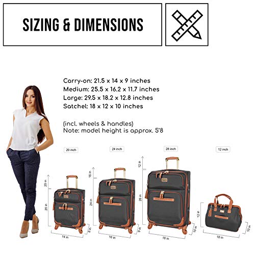 Steve Madden Designer Luggage Collection - Lightweight Softside Expandable Suitcase for Men & Women - Durable 20 Inch Carry On Bag with 4-Rolling Spinner Wheels (20in, Global Black) - color: Global Black, size: 20 inches