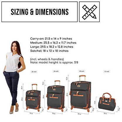 Steve Madden Designer Luggage Collection - Lightweight Softside Expandable Suitcase for Men & Women - Durable 20 Inch Carry On Bag with 4-Rolling Spinner Wheels (20in, Global Black) - color: Global Black, size: 20 inches