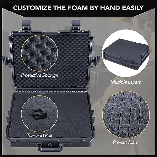 Lykus HC-4610 Waterproof Hard Case with Foam, Inner Size 16.65*12.72*4.25in | IP67 Waterproof, Pluckable Foam, Suitable for Cameras, Lenses, Electronic Equipment and More - color: Black, size: HC-4610