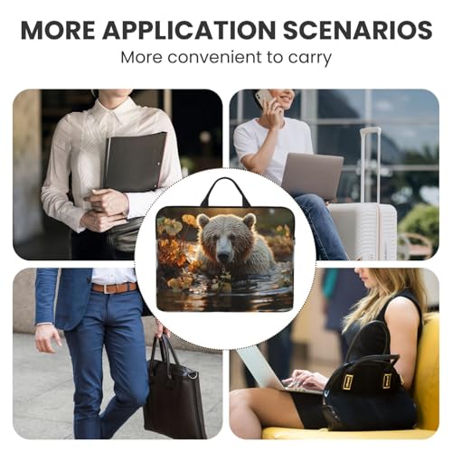 14 inch Laptop Sleeve with Handle Shockproof Laptop Bag Waterproof Computer Cover Bag Bear Crossing The River Briefcase