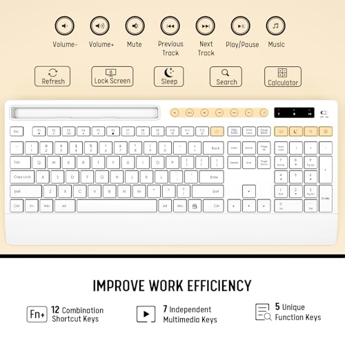 White Wireless Keyboard and Mouse Combo - Full-Size Quiet Keyboards with Palm Rest, Phone Holder, Multimedia Keys, Batteries Included, Office Key Board Compatible with Windows, PC, Laptop - Trueque - color: Snow White