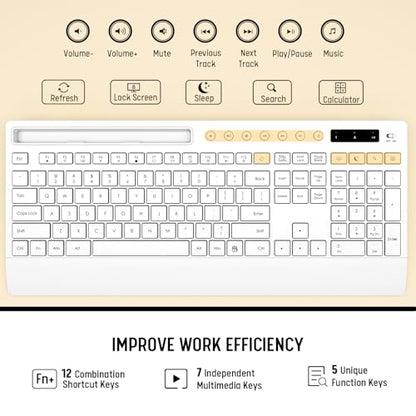 White Wireless Keyboard and Mouse Combo - Full-Size Quiet Keyboards with Palm Rest, Phone Holder, Multimedia Keys, Batteries Included, Office Key Board Compatible with Windows, PC, Laptop - Trueque - color: Snow White