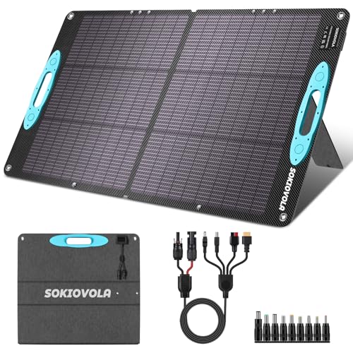SOKIOVOLA 100W Portable Solar Panel for Power Station,ETFE Portable Foldable Solar Charger NextGen 25% High Conversion IP68 Waterproof Solar Panel for Camping Outdoor RV Blackout - color: 100 Blue