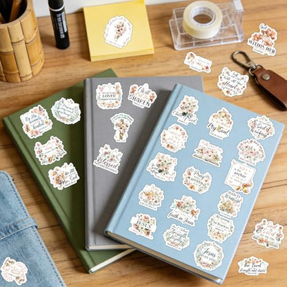 Boho Bible Verse Stickers - 100 Pcs Flower Christian Water Bottle Stickers, Holographic Waterproof Scrapbook Sticker, Vinyl Decals for Luggage Laptop Journal - style: Boho Bible