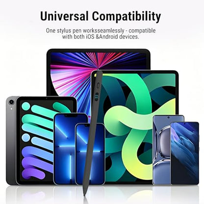 LED Battery Display Stylus Pen, Dual Modes Fast Charge Universal Active Digital Pencil for iPad iPhone Samsung Android, <2ms Low Latency, Tilt Sensitivity for Drawing Note Taking, No Bluetooth Stylus - color: Black