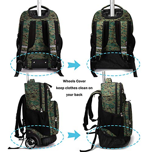 Tilami Rolling Backpack 19 inch with Lunch Bag Wheeled Laptop Backpack, Camouflage - color: Camouflage