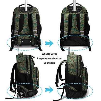 Tilami Rolling Backpack 19 inch with Lunch Bag Wheeled Laptop Backpack, Camouflage - color: Camouflage