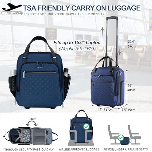 EMPSIGN Underseat Carry On Wheeled - 16" Carry on Bag with Wheels Multi-functional Lightweight Rolling Bag Overnight Weekender Small Suitcase for Women Men Travel Business, Haze Blue - color: Haze Blue