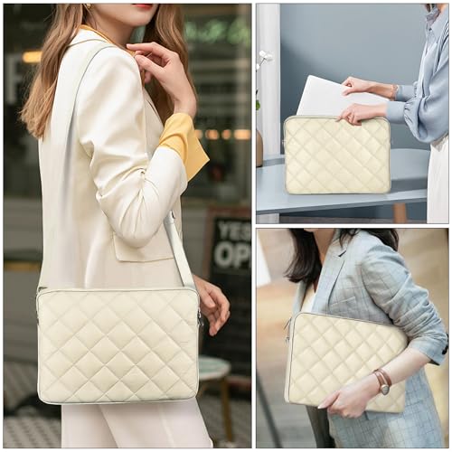 Puffy Quilted Laptop Sleeve with a Removable Shoulder Strap Compatible with MacBook Air 13 inch M2 A2681 M1 A2337 A2179 A1932 2023-2018/Pro 13 M2 M1 A2338 A2251 A2289 A2159 A1989 A1706 A1708 - color: Sleeve - Beige, size: 13 inch