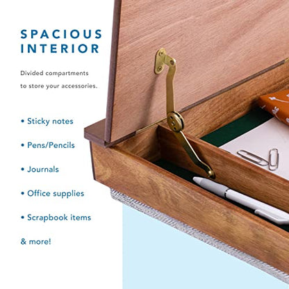 LAPGEAR Schoolhouse Lap Desk - Natural Acacia Wood, Built-in Storage - color: Natural
