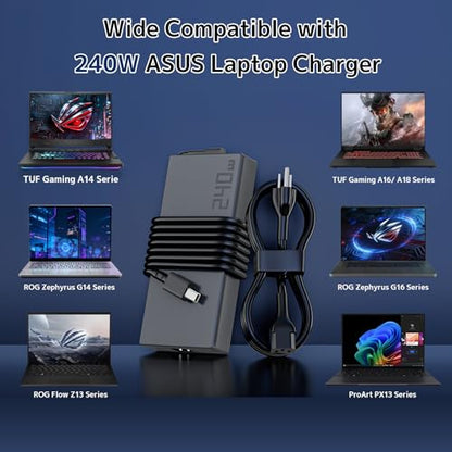 240W 20V 12A Charger Fit for ASUS Laptop ROG Zephyrus G16 G14 AC Adapter | GA605 GU605 GA403 Flow Z13 GZ302 TUF A14 A16 A18 FA401 Gaming V16 V3607 ProArt P16 PX13 Power Supply Cord | Rectangle Conn