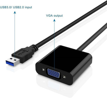 USB to VGA Adapter for Monitor, VGA to USB 3.0/2.0 Converter 1080P Multi-Display Video Cable for Laptop Desktop PC to Monitors, Projector, TV. (Not for Chromebook)