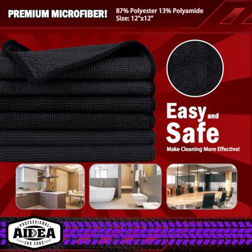 AIDEA Microfiber Cleaning Cloth Black 10PK, Microfiber Towels,12×12" (Pack of 2) - color: Black, size: 10PK (Pack of 2)