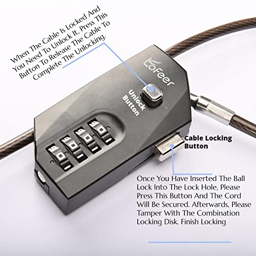 4-Digit Combination Cable Lock, 70 Inch PVC Coated Steel Cable Lock with Zinc Alloy Body, 10,000 Codes，Resettable Security Lock for Refrigerator, Cabinet, Bike, Motorcycle, Kayak, Trail Camera