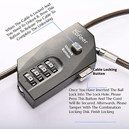 4-Digit Combination Cable Lock, 70 Inch PVC Coated Steel Cable Lock with Zinc Alloy Body, 10,000 Codes，Resettable Security Lock for Refrigerator, Cabinet, Bike, Motorcycle, Kayak, Trail Camera