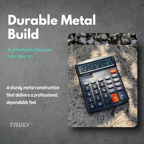 TRULY 12-Digit Desktop Calculator with Large Display, Big Buttons, Dual Power (Solar + Battery), Metal Finish, Ideal for Office, Home, School – 837A Pro Black - color: Black