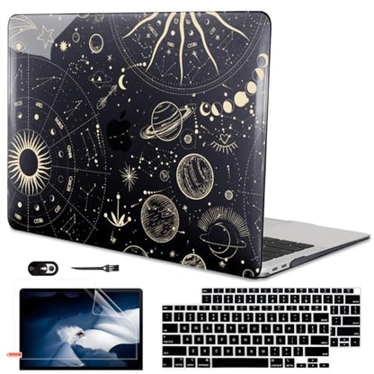 for MacBook Air 13 inch M1 Case 2021 2020 2019 2018 (Model M1 A2337 A2179 A1932) with Touch ID & Retina Display, Crystal Black Printed Pattern Hard Shell Case Keyboard Cover, Constellation - color: Constellation