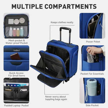 16 Inch Underseat Carry on Luggage With Wheels Weekender Overnight Business Travel Bag Suit cases Mini Suitcases with Wheels Under Seat Bag for Airlines,Blue - color: Blue, size: Underseat 16 inch