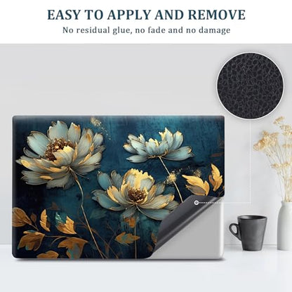 Laptop Skin Sticker Decal 15-15.6 inch, Universal Soft Vinyl Sticker for 12.1 13 13.3 14 15.4 Inches Laptop Netbook Notebook Art Case Protector, Golden Flower - color: Golden Flower