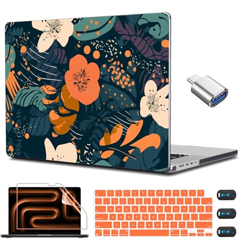 CISSOOK Compatible with MacBook Pro 14 inch Case 2026-2021 M5 M4 M3 M2 M1 | A3434 A3427 A3426 A3112 A3185 A3401 A2918 A2992 A2779 A2442, 5in1 Kit Hard Shell Case, Scratch Resistant, Little Flower - color: 14inch-Little Flower