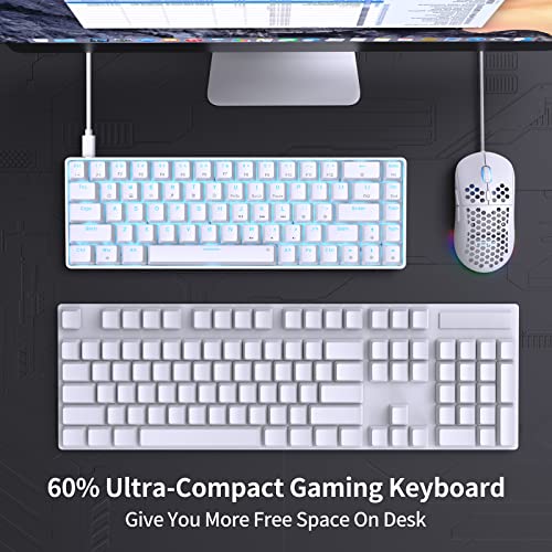 DIERYA T68SE 60% Gaming Mechanical Keyboard,Ultra Compact Mini 68 Key with Blue Switches Wired Keyboard,Anti-Ghosting Keys, for Windows Laptops and PC Gamers,White - color: White/Blue Switch, size: Wired