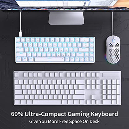 DIERYA T68SE 60% Gaming Mechanical Keyboard,Ultra Compact Mini 68 Key with Blue Switches Wired Keyboard,Anti-Ghosting Keys, for Windows Laptops and PC Gamers,White - color: White/Blue Switch, size: Wired