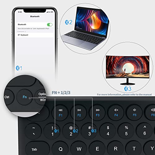 UBOTIE Portable Slim Bluetooth Keyboard, Wireless Colorful Compact 78keys Silent Linear Scissor Switch Round Keycaps TKL Keyboards with Power on/Off for Tablet, PC, Laptop, Smart Phones（Black）