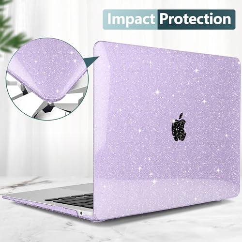 DONGKE for MacBook Air 13 inch Case 2021-2018 Release A2337 M1 A2179 A1932, Bling Plastic Hard Shell Case & Keyboard Cover Only Compatible with MacBook Air 13 inch Retina Fits Touch ID, Sparkly Purple - color: Sparkly Purple