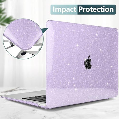 DONGKE for MacBook Air 13 inch Case 2021-2018 Release A2337 M1 A2179 A1932, Bling Plastic Hard Shell Case & Keyboard Cover Only Compatible with MacBook Air 13 inch Retina Fits Touch ID, Sparkly Purple - color: Sparkly Purple
