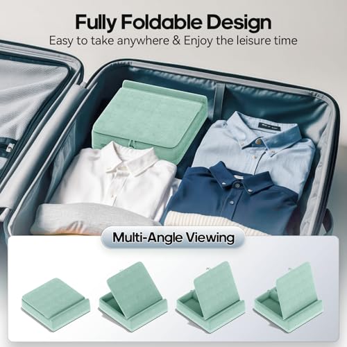 KDD Tablet Pillow Stand with Storage, Foldable iPad Holder for Bed, Lap and Desk, Angle Adjustable Soft Pad Dock with Stylus Mount Compatible with iPad Pro 12.9, 11, Air, Mini, Phones, Books (Green) - color: Green