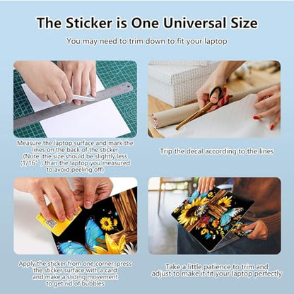 Universal Laptop Skin Sticker with 2 Wrist Pad Skins, Waterproof Scratch Resistant Vinyl Laptop Cover Decal, Cut to Fit for 11–15.6 Inch MacBook HP Dell Lenovo, Cross Sunflower Butterfly - color: Cross Sunflower Butterfly
