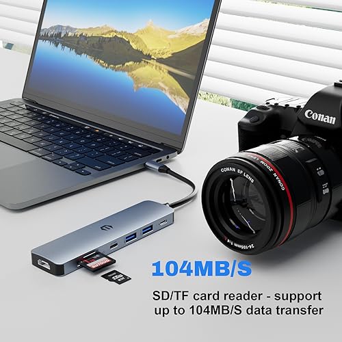 USB C Hub Multiport Adapter, 7 in 1 USB C Docking Station with HDMI, 100W PD Charger, 2 USB 3.0, USB C 3.0, SD/TF Card Reader for Chromebook Pixel, Dell XPS 13