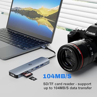 USB C Hub Multiport Adapter, 7 in 1 USB C Docking Station with HDMI, 100W PD Charger, 2 USB 3.0, USB C 3.0, SD/TF Card Reader for Chromebook Pixel, Dell XPS 13