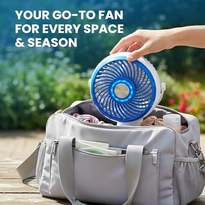 Spark Innovators Go Fan Blue Steel Portable Desk Fan with Cooling Plate, Cordless & Rechargeable – 360° Oscillating with Active Cooling Technology, USB Charging, for Home, Outdoor Camping & Travel