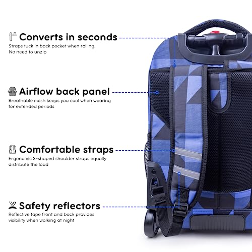 J World Sundance Laptop Rolling Backpack for Girls Boys. Roller Bookbag with Wheels, 20 Inch, Block Navy - color: Block Navy