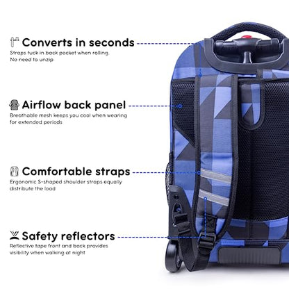 J World Sundance Laptop Rolling Backpack for Girls Boys. Roller Bookbag with Wheels, 20 Inch, Block Navy - color: Block Navy