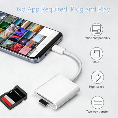 USB C SD Card Reader, Dual Slot SD & MicroSD Adapter for iPhone | Dual-slot SD & microSD reader for iPhone, iPad, MacBook, Android and USB-C devices; plug and play for camera photos.