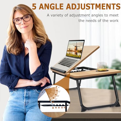 Adjustable Laptop Desk for Bed,Bed Table for Laptops,Laptop Stand for Beds,Lap Desk Foldable Bed Desk for Laptops and Writing,Portable Beds Tray Table with Cup Holder