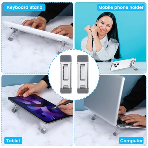 Mini Portable Laptop Stand for Desk, Portable Keyboard Riser Three Tilt Angle Adjustable Foldable Invisible Laptop Riser Self-Adhesive Computer Stand Feet for Most Keyboards (Silver, 2) - style: Silver