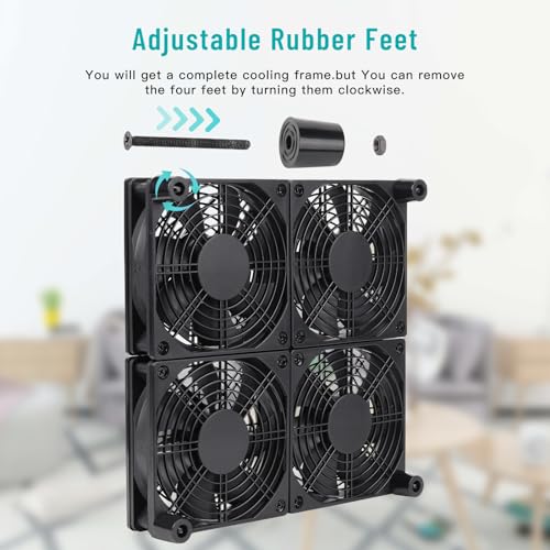 Router Laptop Cooling pad 4X 120mm Computer Fan with AC Plug Variable Speed Fan for DIY Electronics TV Box Cabinet Computer Game Equipment Cooing