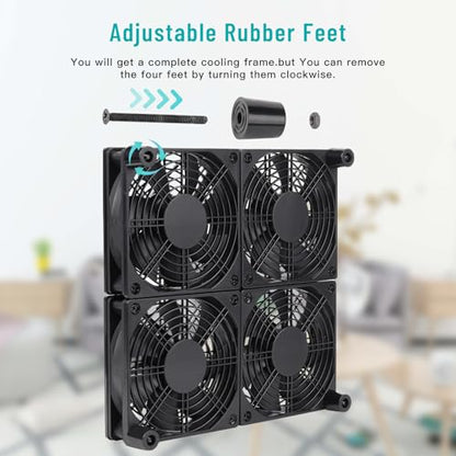 Router Laptop Cooling pad 4X 120mm Computer Fan with AC Plug Variable Speed Fan for DIY Electronics TV Box Cabinet Computer Game Equipment Cooing